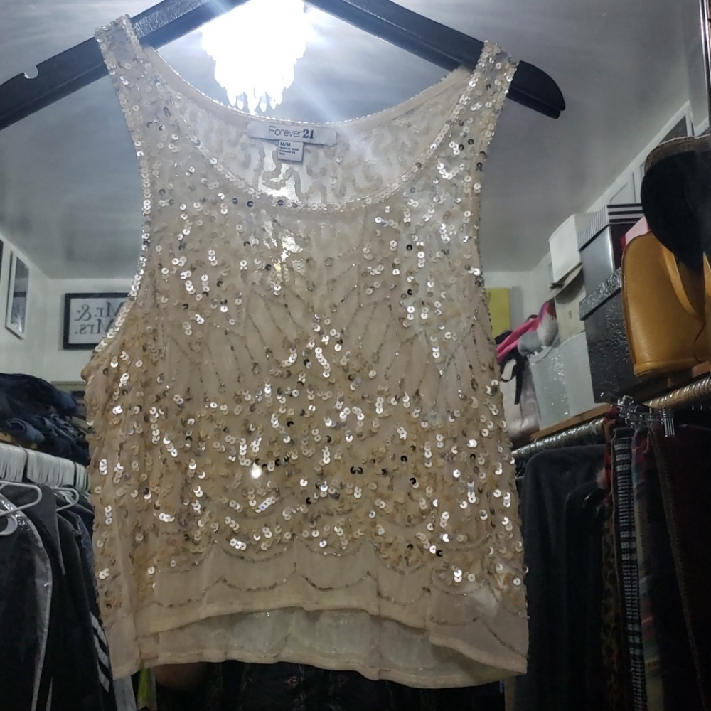 F21 Sequined Cropped Top